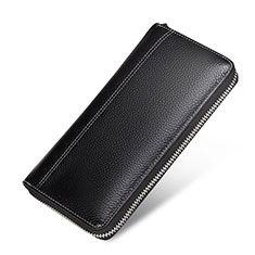 Handtasche Clutch Handbag Leder Lichee Pattern Universal H36 für Sharp Aquos R8 Pro Schwarz