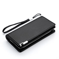 Handtasche Clutch Handbag Leder Lichee Pattern Universal H37 für Xiaomi Redmi Note 13 Pro+ Plus 5G Schwarz