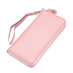 Handtasche Clutch Handbag Leder Lichee Pattern Universal für Vivo Y35 4G Rosa