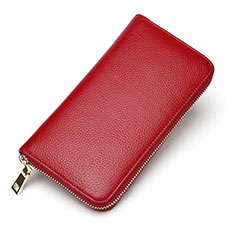 Handtasche Clutch Handbag Leder Lichee Pattern Universal für Sharp Aquos R8 Pro Rot