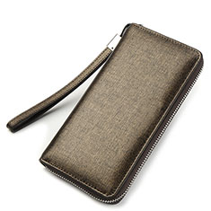 Handtasche Clutch Handbag Leder Silkworm Universal H04 für Sharp Aquos Sense7 Gold