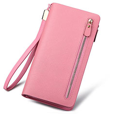 Handtasche Clutch Handbag Leder Silkworm Universal T01 für Sharp Aquos Sense7 Rosa