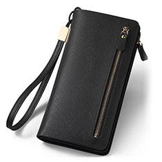 Handtasche Clutch Handbag Leder Silkworm Universal T01 für Sharp Aquos R8 Pro Schwarz