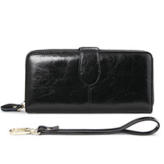 Handtasche Clutch Handbag Schutzhülle Leder Universal H02 für HTC Desire 21 Pro 5G Schwarz