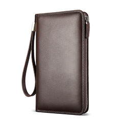 Handtasche Clutch Handbag Schutzhülle Leder Universal H19 für Vivo Y100A 5G Braun