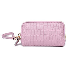 Handtasche Clutch Handbag Schutzhülle Leder Universal K09 für Sharp Aquos R7s Rosa
