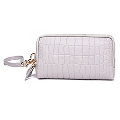Handtasche Clutch Handbag Schutzhülle Leder Universal K09 für Sharp Aquos R7s Weiß
