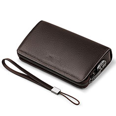 Handtasche Clutch Handbag Schutzhülle Leder Universal K19 für Vivo X70 Pro 5G Braun