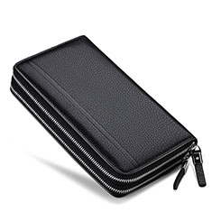 Handtasche Clutch Handbag Schutzhülle Leder Universal N01 für Sharp Aquos R8 Pro Schwarz