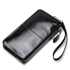 Handtasche Clutch Handbag Tasche Leder Universal H07 für Oppo A58 5G Schwarz