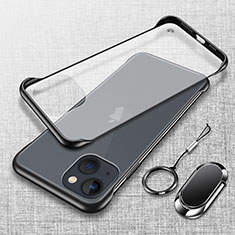 Handyhülle Hülle Crystal Hartschalen Tasche Schutzhülle mit Magnetisch Fingerring Ständer für Apple iPhone 13 Schwarz
