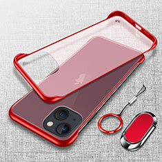 Handyhülle Hülle Crystal Hartschalen Tasche Schutzhülle mit Magnetisch Fingerring Ständer für Apple iPhone 14 Rot