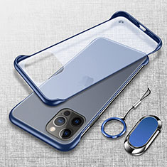 Handyhülle Hülle Crystal Hartschalen Tasche Schutzhülle mit Magnetisch Fingerring Ständer für Apple iPhone 15 Pro Blau