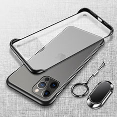 Handyhülle Hülle Crystal Hartschalen Tasche Schutzhülle mit Magnetisch Fingerring Ständer für Apple iPhone 15 Pro Schwarz