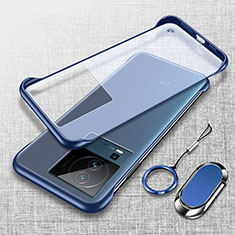 Handyhülle Hülle Crystal Rahmenlos Hartschalen Tasche Schutzhülle mit Magnetisch Fingerring Ständer für Vivo iQOO Neo7 5G Blau