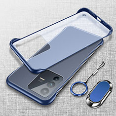 Handyhülle Hülle Crystal Rahmenlos Hartschalen Tasche Schutzhülle mit Magnetisch Fingerring Ständer für Vivo V23 Pro 5G Blau