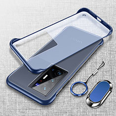 Handyhülle Hülle Crystal Rahmenlos Hartschalen Tasche Schutzhülle mit Magnetisch Fingerring Ständer für Vivo X70 Pro+ Plus 5G Blau