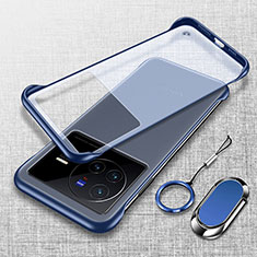 Handyhülle Hülle Crystal Rahmenlos Hartschalen Tasche Schutzhülle mit Magnetisch Fingerring Ständer für Vivo X80 5G Blau