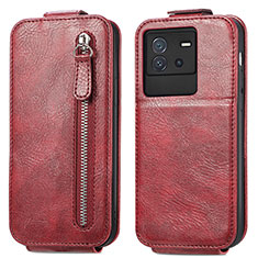 Handyhülle Hülle Flip Tasche Leder für Vivo iQOO Neo6 5G Rot