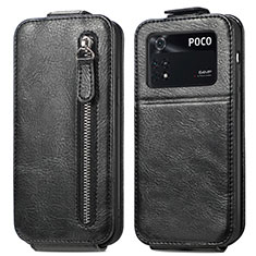 Handyhülle Hülle Flip Tasche Leder für Xiaomi Poco M4 Pro 4G Schwarz