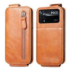 Handyhülle Hülle Flip Tasche Leder für Xiaomi Poco X4 Pro 5G Braun