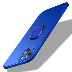 Handyhülle Hülle Hartschalen Kunststoff Schutzhülle Tasche Matt mit Magnetisch Fingerring Ständer A01 für Apple iPhone 14 Blau