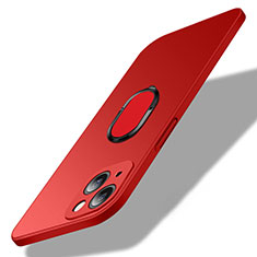 Handyhülle Hülle Hartschalen Kunststoff Schutzhülle Tasche Matt mit Magnetisch Fingerring Ständer A01 für Apple iPhone 14 Rot