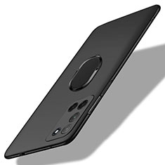 Handyhülle Hülle Hartschalen Kunststoff Schutzhülle Tasche Matt mit Magnetisch Fingerring Ständer A01 für Oppo A72 Schwarz