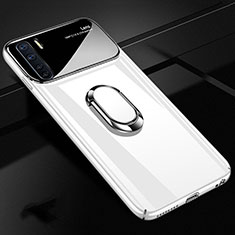 Handyhülle Hülle Hartschalen Kunststoff Schutzhülle Tasche Matt mit Magnetisch Fingerring Ständer A01 für Oppo A91 Weiß