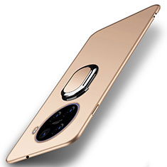 Handyhülle Hülle Hartschalen Kunststoff Schutzhülle Tasche Matt mit Magnetisch Fingerring Ständer A01 für Oppo Ace2 Gold