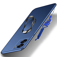 Handyhülle Hülle Hartschalen Kunststoff Schutzhülle Tasche Matt mit Magnetisch Fingerring Ständer für Oppo K10 5G India Blau
