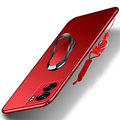 Handyhülle Hülle Hartschalen Kunststoff Schutzhülle Tasche Matt mit Magnetisch Fingerring Ständer für Oppo K10 5G India Rot