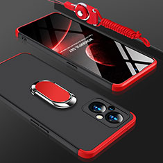 Handyhülle Hülle Hartschalen Kunststoff Schutzhülle Tasche Matt mit Magnetisch Fingerring Ständer GK1 für Oppo A96 5G Rot und Schwarz