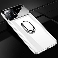 Handyhülle Hülle Hartschalen Kunststoff Schutzhülle Tasche Matt mit Magnetisch Fingerring Ständer P01 für Xiaomi Mi 11 Lite 5G Weiß