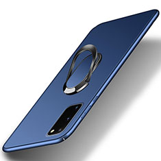 Handyhülle Hülle Hartschalen Kunststoff Schutzhülle Tasche Matt mit Magnetisch Fingerring Ständer S01 für Samsung Galaxy S20 Blau