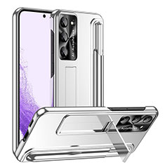 Handyhülle Hülle Hartschalen Kunststoff Schutzhülle Tasche Matt mit Ständer ZL1 für Samsung Galaxy S23 5G Silber