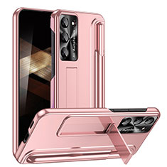 Handyhülle Hülle Hartschalen Kunststoff Schutzhülle Tasche Matt mit Ständer ZL1 für Samsung Galaxy S24 5G Rosegold