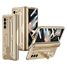 Handyhülle Hülle Hartschalen Kunststoff Schutzhülle Tasche Matt mit Ständer ZL4 für Samsung Galaxy Z Fold5 5G Gold