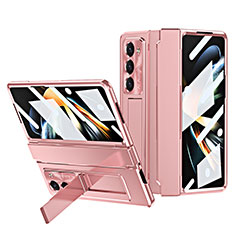 Handyhülle Hülle Hartschalen Kunststoff Schutzhülle Tasche Matt mit Ständer ZL7 für Samsung Galaxy Z Fold5 5G Rosegold