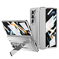 Handyhülle Hülle Hartschalen Kunststoff Schutzhülle Tasche Matt mit Ständer ZL7 für Samsung Galaxy Z Fold5 5G Silber