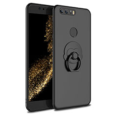 Handyhülle Hülle Kunststoff Schutzhülle Matt mit Fingerring Ständer A02 für Huawei Honor 8 Schwarz