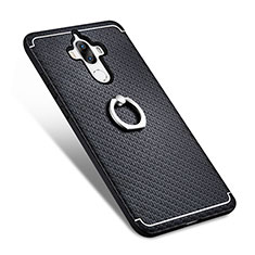 Handyhülle Hülle Kunststoff Schutzhülle Matt mit Fingerring Ständer A02 für Huawei Mate 9 Schwarz