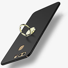 Handyhülle Hülle Kunststoff Schutzhülle Matt mit Fingerring Ständer A02 für Huawei P9 Plus Schwarz
