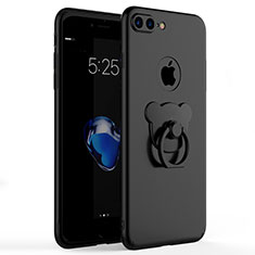 Handyhülle Hülle Kunststoff Schutzhülle Matt mit Fingerring Ständer A06 für Apple iPhone 7 Plus Schwarz
