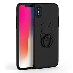 Handyhülle Hülle Kunststoff Schutzhülle Matt mit Fingerring Ständer C01 für Apple iPhone Xs Max Schwarz