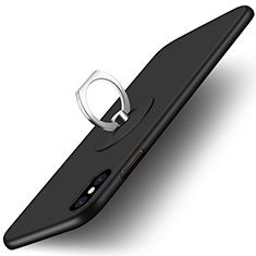 Handyhülle Hülle Kunststoff Schutzhülle Matt mit Fingerring Ständer für Apple iPhone Xs Schwarz