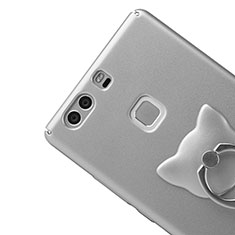 Handyhülle Hülle Kunststoff Schutzhülle Matt mit Fingerring Ständer für Huawei P9 Plus Silber