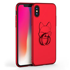 Handyhülle Hülle Kunststoff Schutzhülle Matt mit Fingerring Ständer R08 für Apple iPhone X Rot