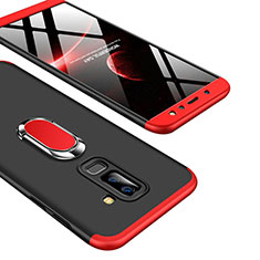 Handyhülle Hülle Kunststoff Schutzhülle Matt Vorder und Rückseite 360 Grad mit Fingerring Ständer Q01 für Samsung Galaxy A9 Star Lite Rot und Schwarz