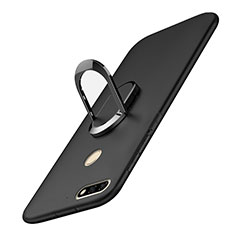 Handyhülle Hülle Kunststoff Schutzhülle Tasche Matt mit Fingerring Ständer A01 für Huawei Y7 (2018) Schwarz